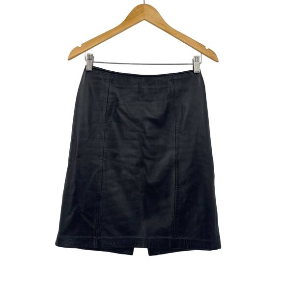 Lambskin Leather Mini Skirt Back Hem Slit Back Zipper Close Lined Black Womens 4 - Picture 1 of 8